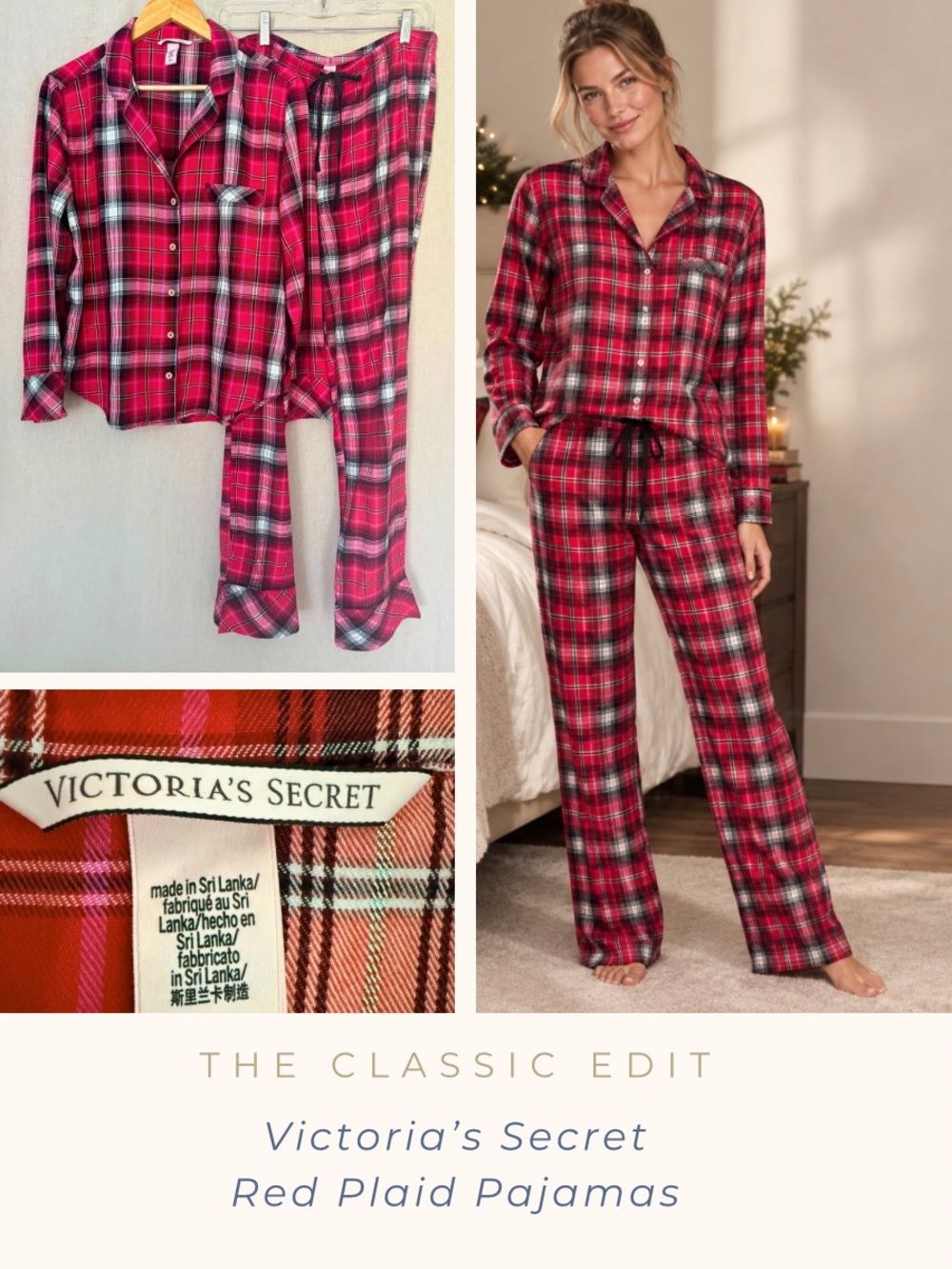 Victoria's Secret Red Black Plaid Pajama Set | Subtle Silver Shimmer Thread